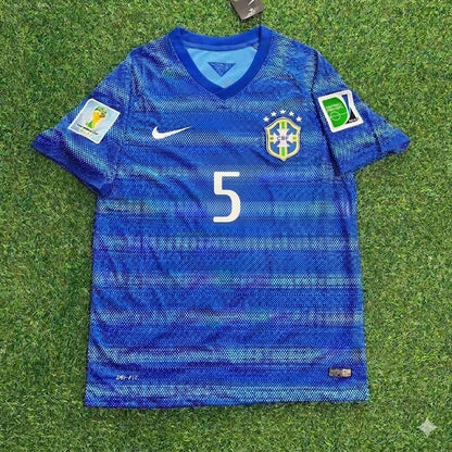 Fernandinho 5- 2014 World Cup Retro Blue Football Jersey