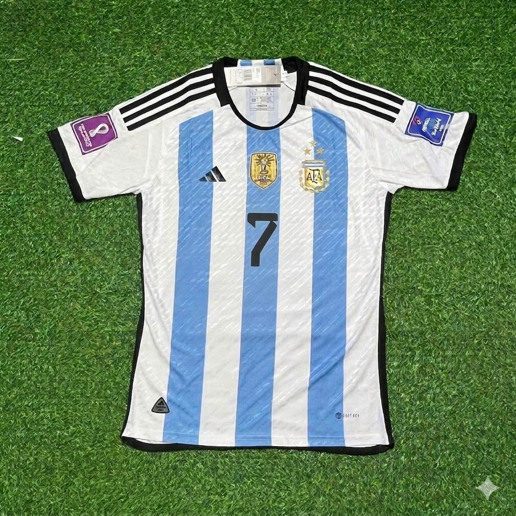 Argentina World Cup 2022 Rodrigo de Paul 7- Qatar Champion Home Football Jersey