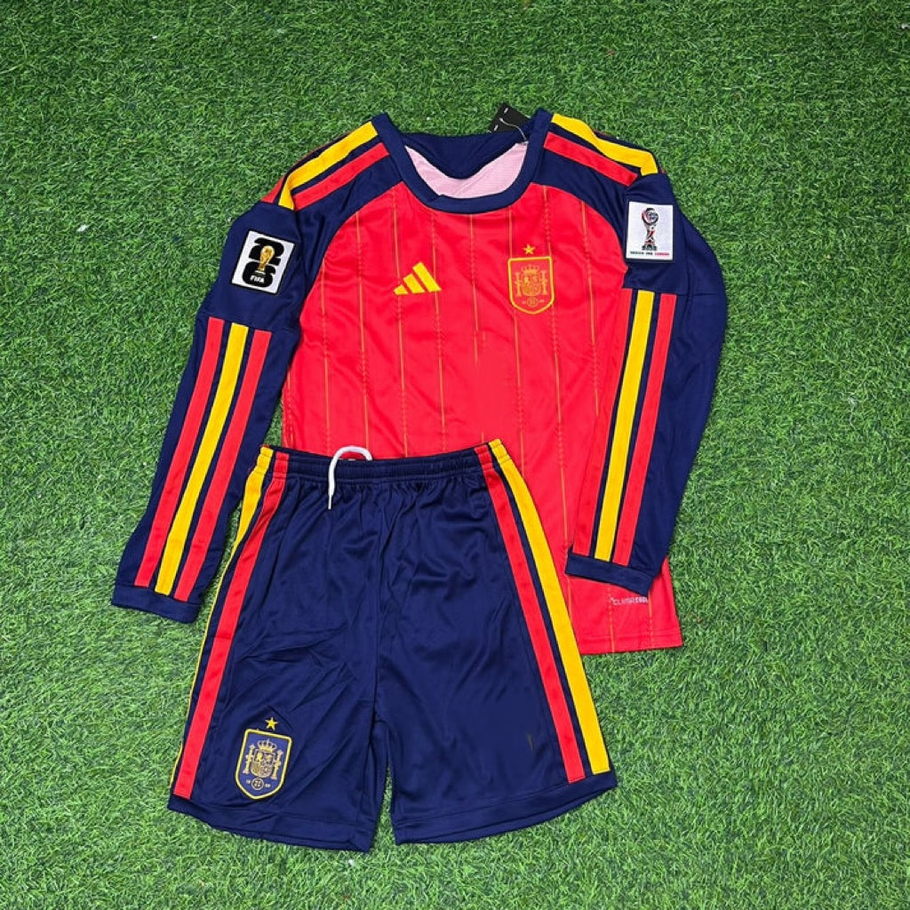 Spain World Cup 2026 Pedri Kids Home Long Sleeve Football Jersey