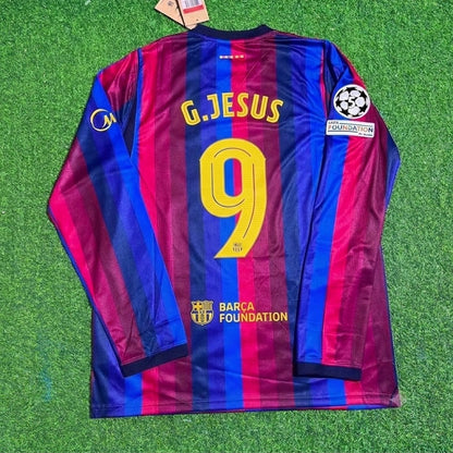Gabriel Jesus #9 Barcelona 2027 Champions League Patch Home Long Sleeve Football Jersey