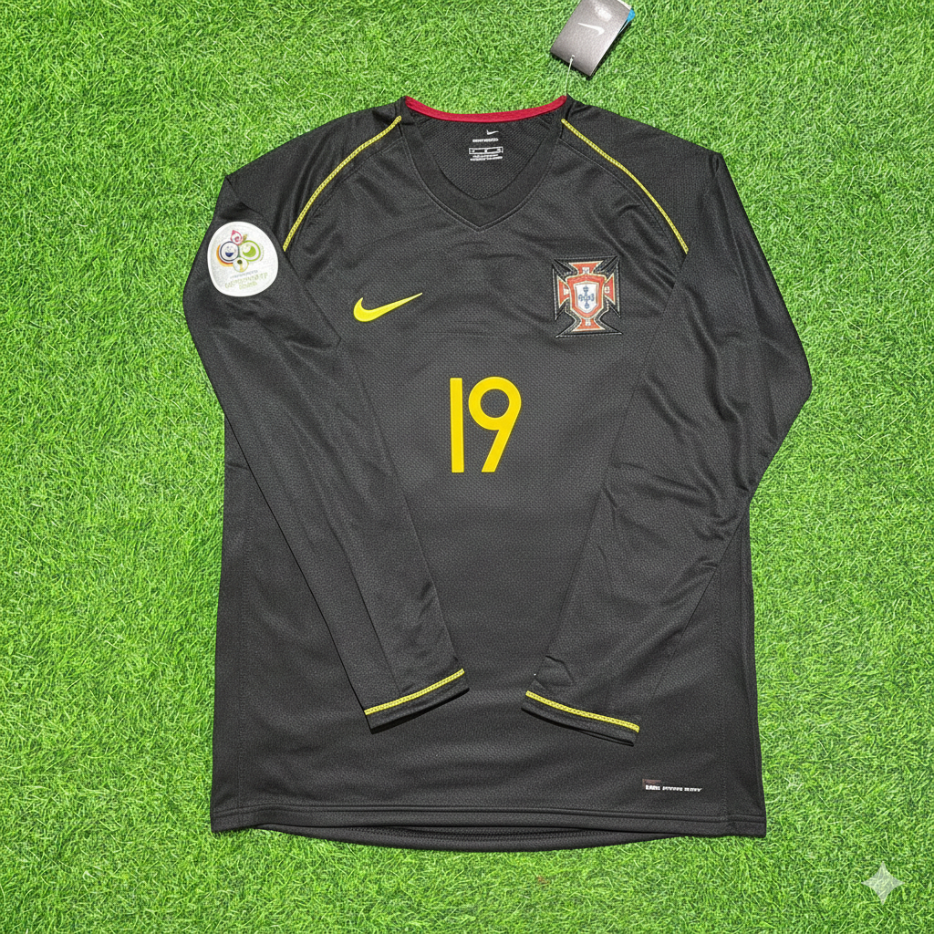 Portugal World Cup 2006 Tiago Mendes Long Sleeve Black Retro Football Jersey