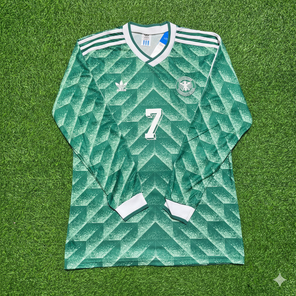 Germany World Cup 1990 Pierre Littbarski Green Long Sleeve Football Jersey