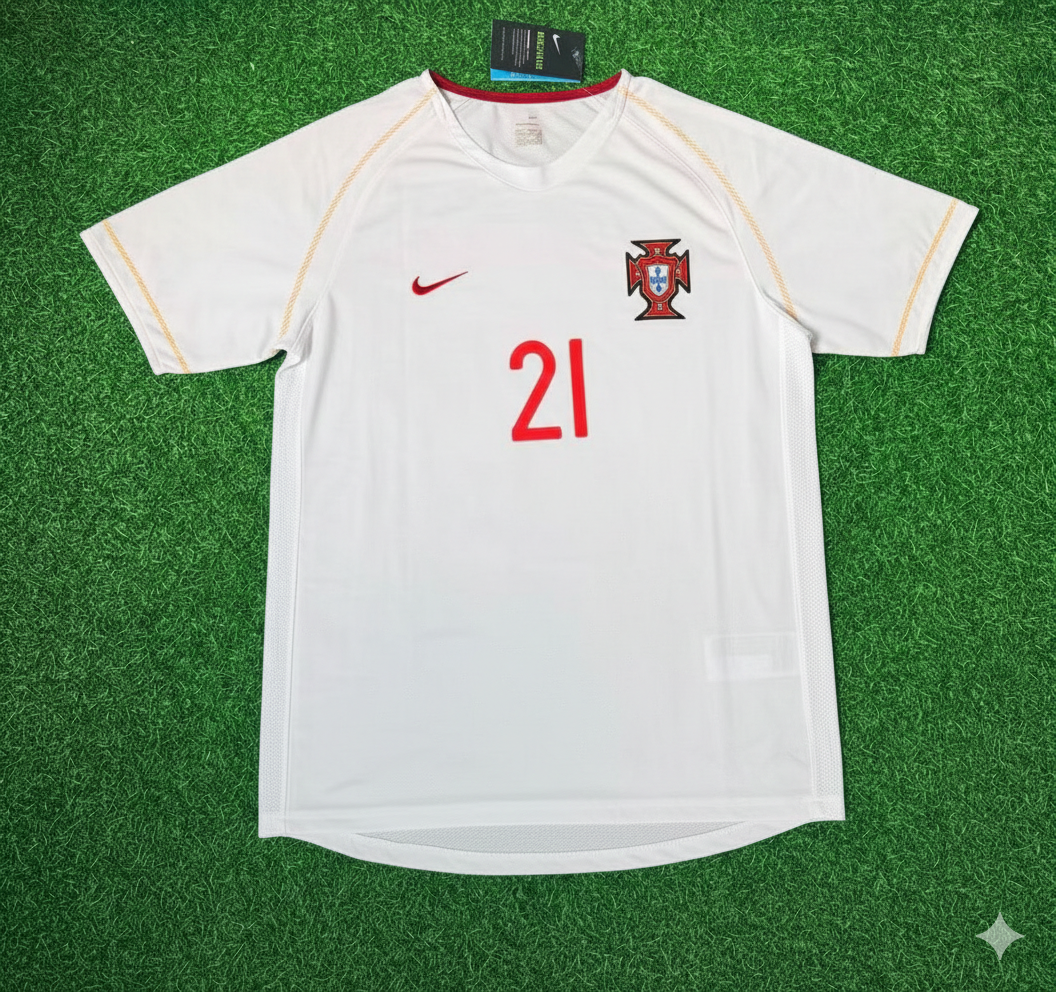 Nuno Gomes Portugal 2002 Retro White Debut Football Jersey Kit