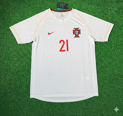 Nuno Gomes Portugal 2002 Retro White Debut Football Jersey Kit