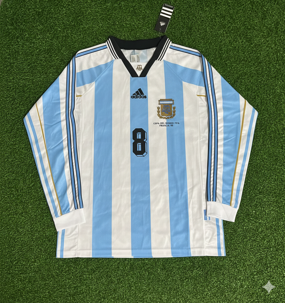 Argentina World Cup 1998 Javier Zanetti White Long Sleeve Retro Football Jersey Kit