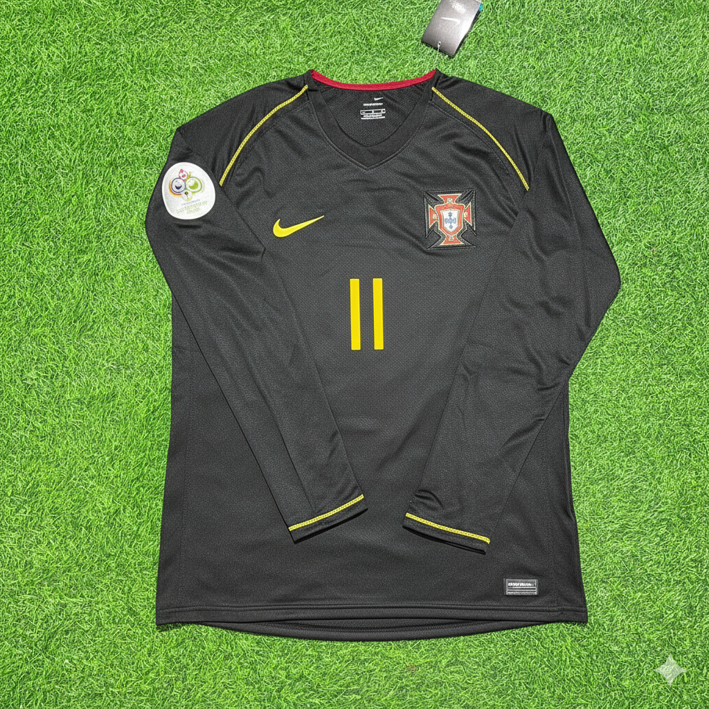 Portugal World Cup 2006 Simão Sabrosa Long Sleeve Black Retro Football Jersey