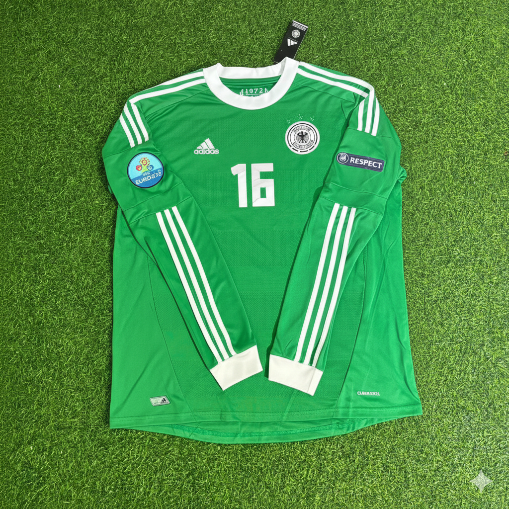 Germany EURO 2012 Philipp Lahm Long Sleeve Green Retro Football Jersey