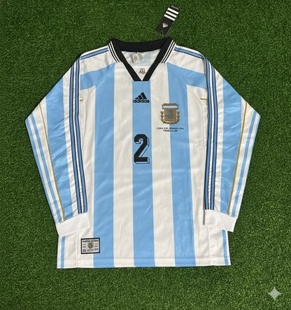 Argentina World Cup 1998 Roberto Ayala White Long Sleeve Retro Football Jersey Kit