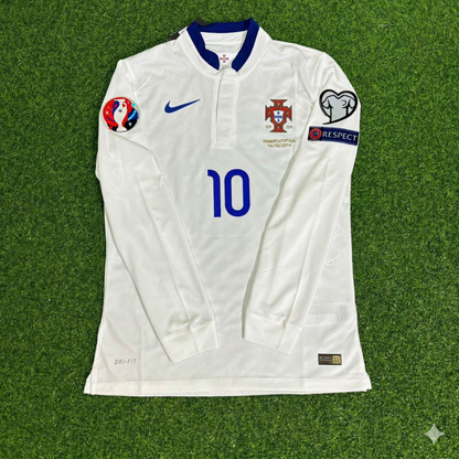 Portugal EURO 2016 Joao Mario White Long Sleeve Retro Football Jersey