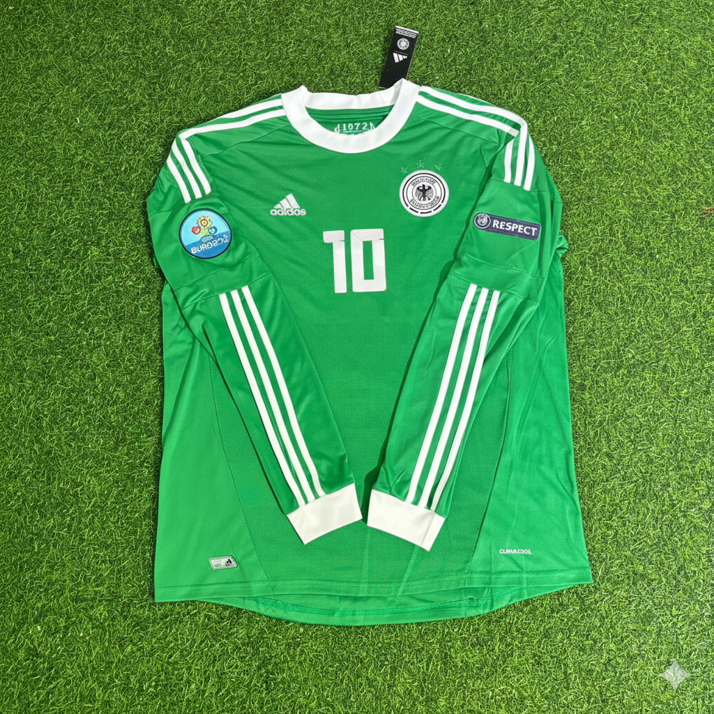 Germany EURO 2012 Lukas Podolski Long Sleeve Green Retro Football Jersey