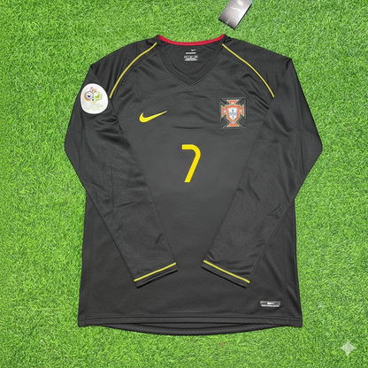 Portugal World Cup 2006 Luis Figo Long Sleeve Black Retro Football Jersey