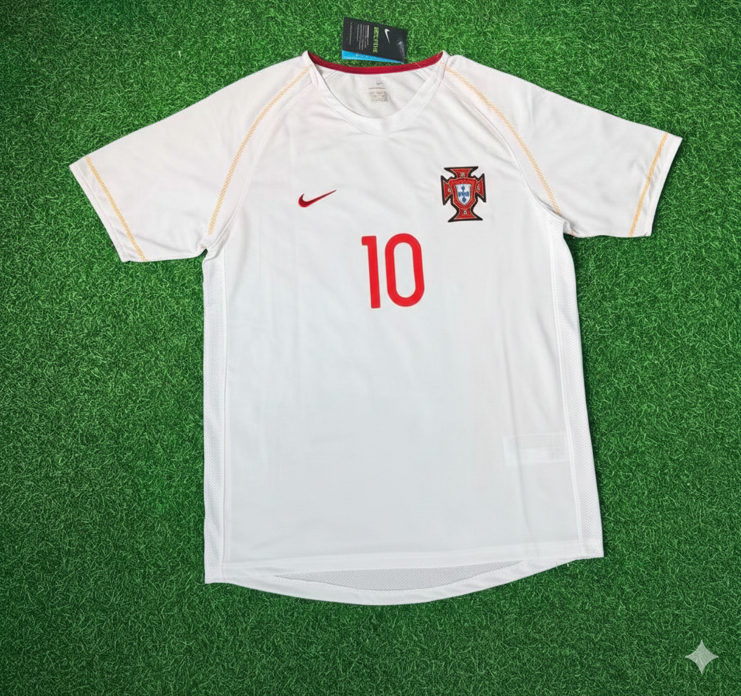 Rui Costa Portugal 2002 Retro White Debut Football Jersey Kit