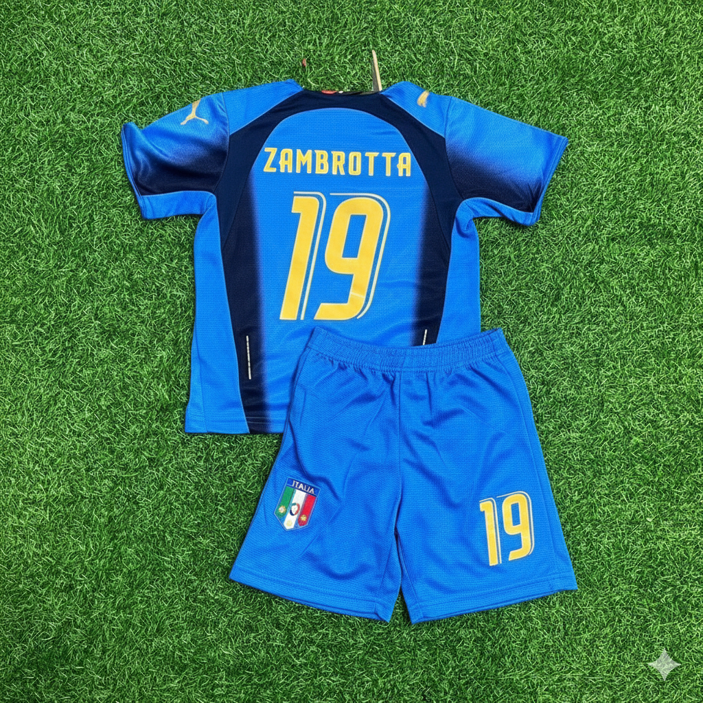 Italy World Cup 2006 Gianluca Zambrotta 19- Final Retro Kids Football Jersey Kinder