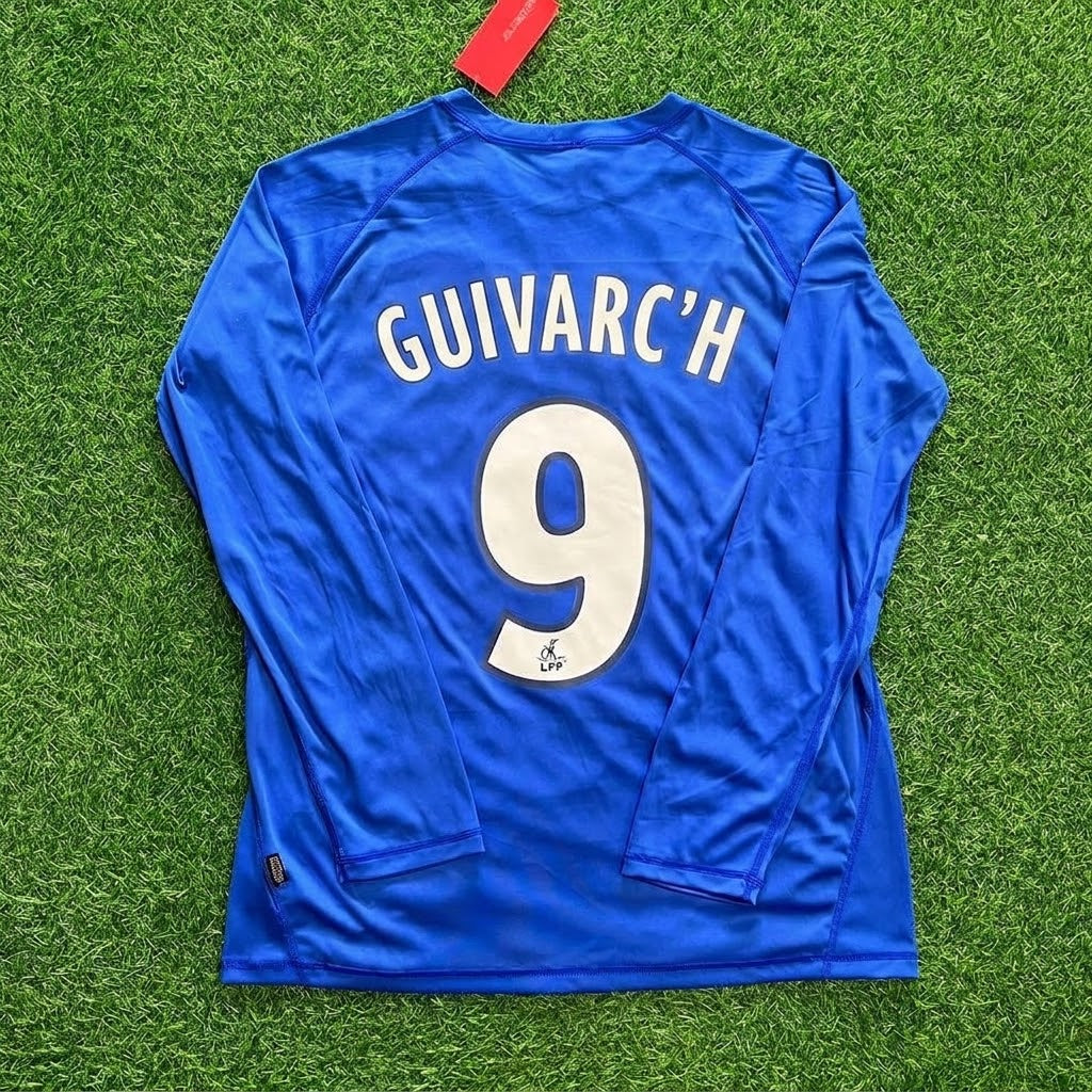 Auxerre Stephane Guivarc'h Blue Long Sleeve Retro Football Jersey