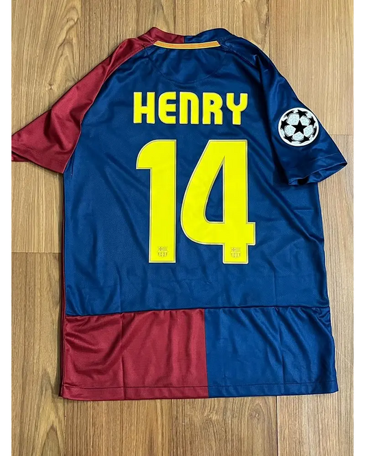 Thierry Henry 14 - Barcelona 2008/2009 Home Champions League Roma Final vs Manchester United Retro Jersey Trikot