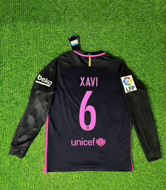 Xavi Hernandez Barcelona 14/15 Retro Pink Printing Long Sleeve Football Jersey