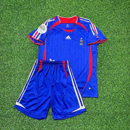 France World Cup 2006 Franck Ribéry #22 Kids Blue Retro Football Jersey Kit