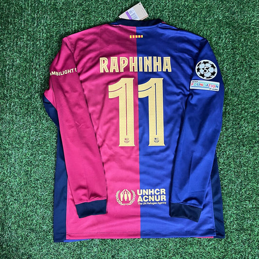 2025 Raphinha Barcelona Champions League Long Sleeve Jersey Soccer Kit