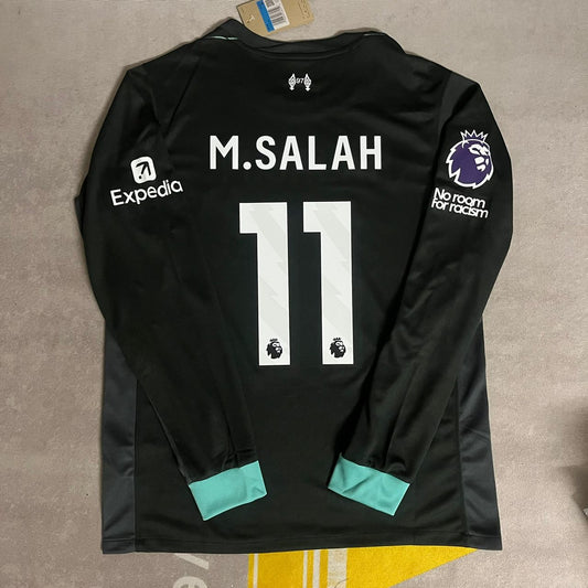Lpool Mohammed Salah 2025 Black Long Sleeve Premier League Patch Jersey Soccer Kit