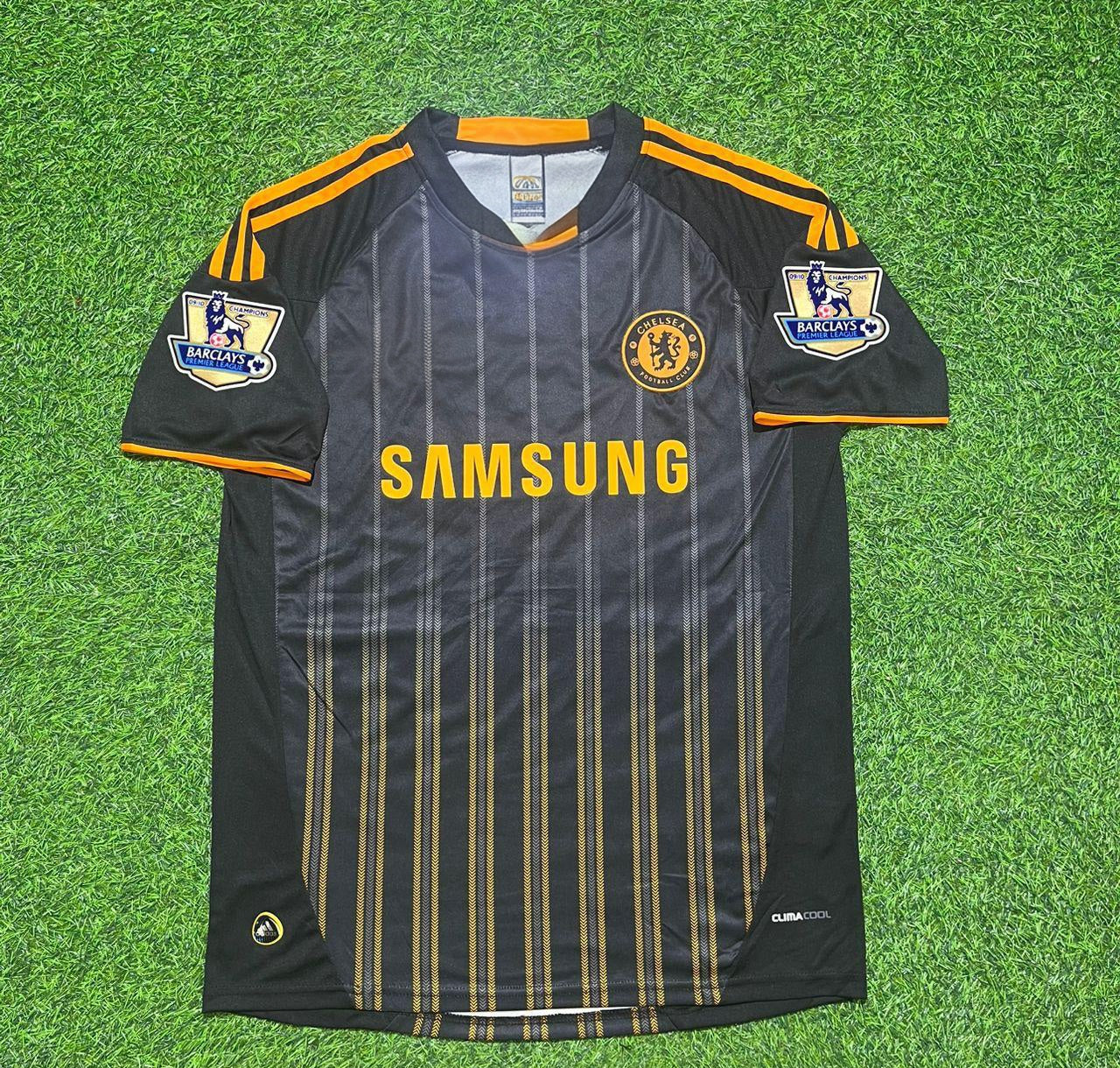 Chelsea 2010 2011 Away Retro Black Orange Football Jersey Kit
