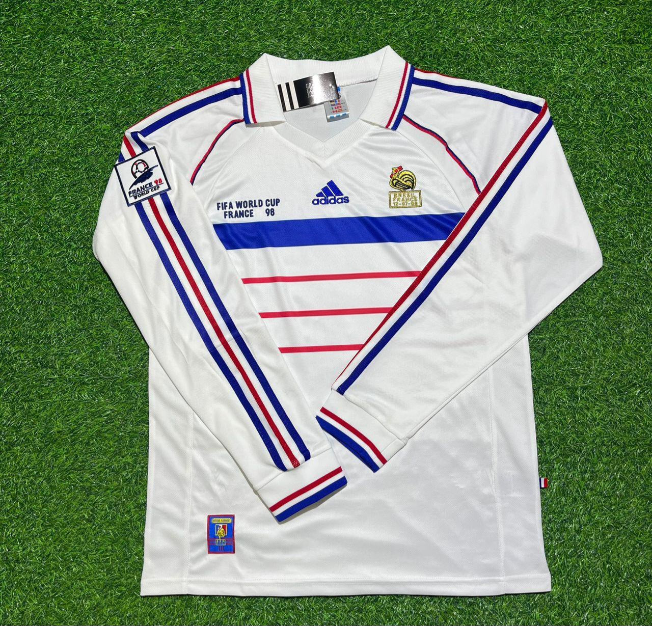 France World Cup 1998 Patrick Vieira #4 White Away Long Sleeve Retro Football Jersey