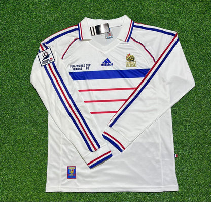 France World Cup 1998 Patrick Vieira #4 White Away Long Sleeve Retro Football Jersey