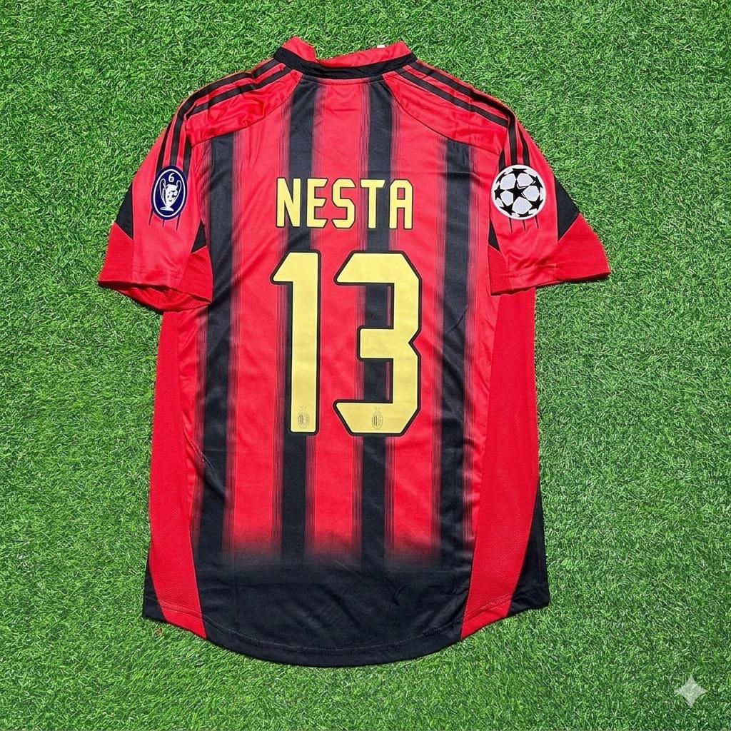 Alessandro Nesta #13 AC Milan 2004 2005 Home Retro Football Jersey Kit