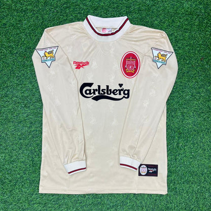 Michael Owen Liverpool 1996 1997 Retro Away White Long Sleeve Football Jersey