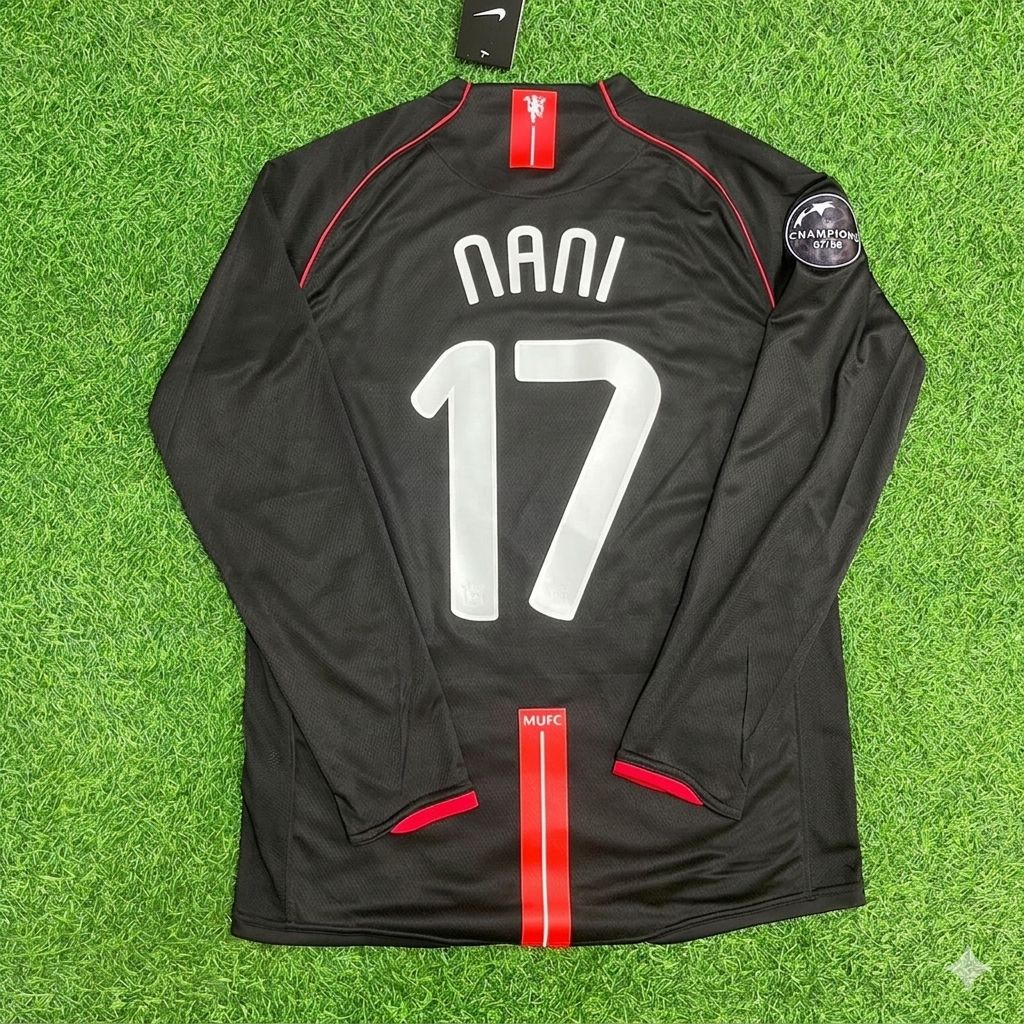 Luis Nani Manchester United 2007/2008 Champions League Patch Black Retro Football Jersey Collection