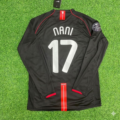 Luis Nani Manchester United 2007/2008 Champions League Patch Black Retro Football Jersey Collection