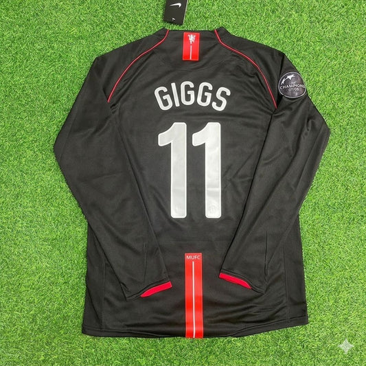 Ryan Giggs Manchester United 2007/2008 Champions League Patch Black Retro Football Jersey Collection