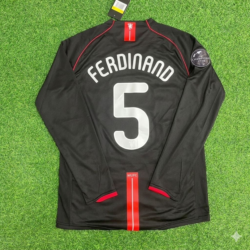 Rio Ferdinand Manchester United 2007/2008 Champions League Patch Black Retro Football Jersey Collection