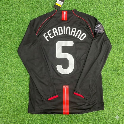 Rio Ferdinand Manchester United 2007/2008 Champions League Patch Black Retro Football Jersey Collection