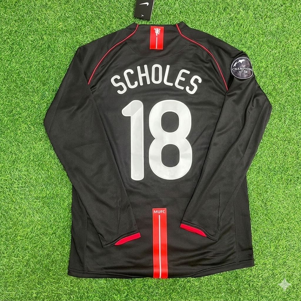 Paul Scholes Manchester United 2007/2008 Champions League Patch Black Retro Football Jersey Collection
