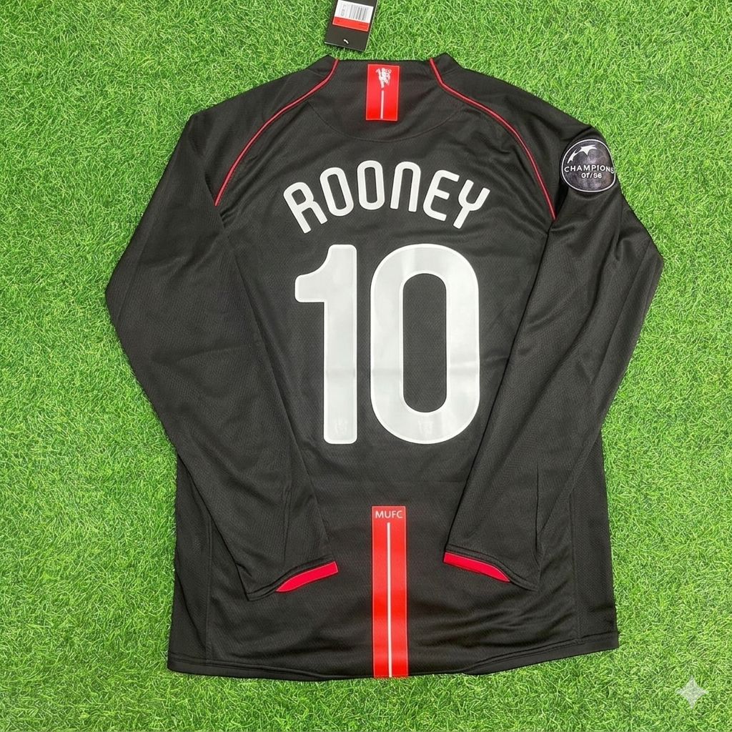 Wayne Rooney Manchester United 2007/2008 Champions League Patch Black Retro Football Jersey Collection