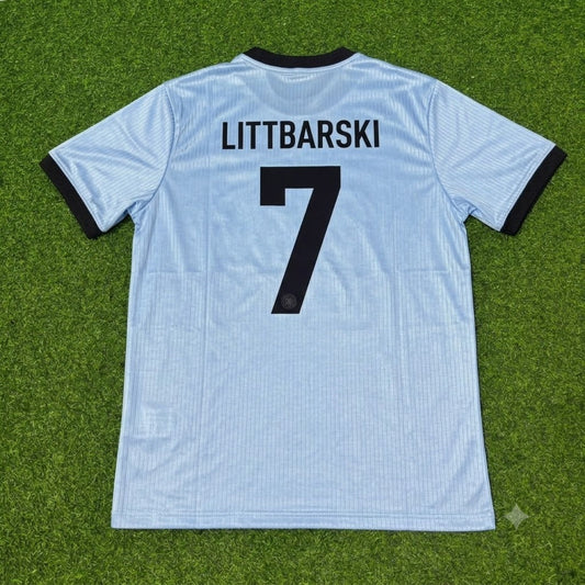 Pierre Littbarski Germany 125th Year Special Clear Blue Retro Football Jersey Kit