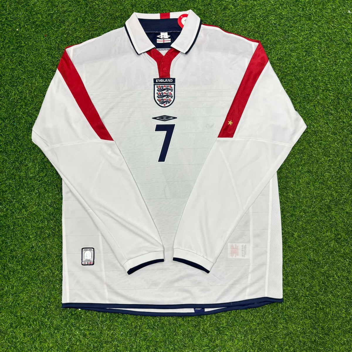 David Bekcham Euro 2004 White Retro Long Sleeve Football Jersey
