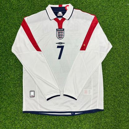 David Bekcham Euro 2004 White Retro Long Sleeve Football Jersey