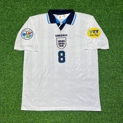 Paul Gascoigne 1996 White Retro Long Sleeve Football Jersey