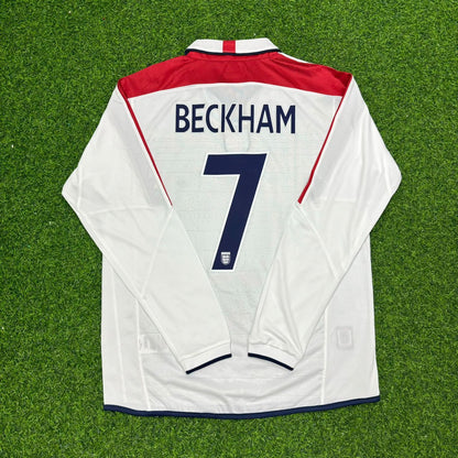 David Bekcham Euro 2004 White Retro Long Sleeve Football Jersey