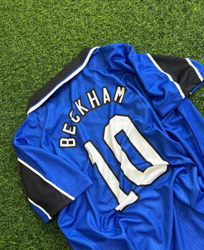 David Beckham Manchester United 1996/1997 Blue Retro Football Jersey Kit Edition 2