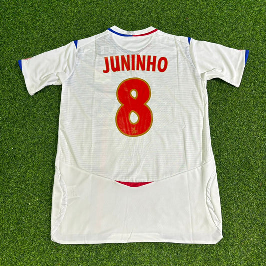 Juninho Pernambucano Olympique Lyonnais 2008 2009 Home White Retro Football Jersey Kit
