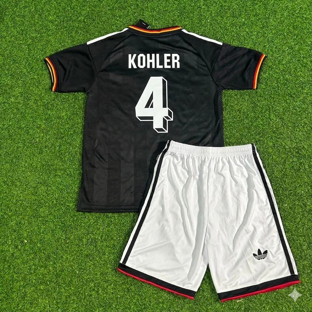 Jürgen Kohler Germany Black Retro Kids Football Jersey Kit