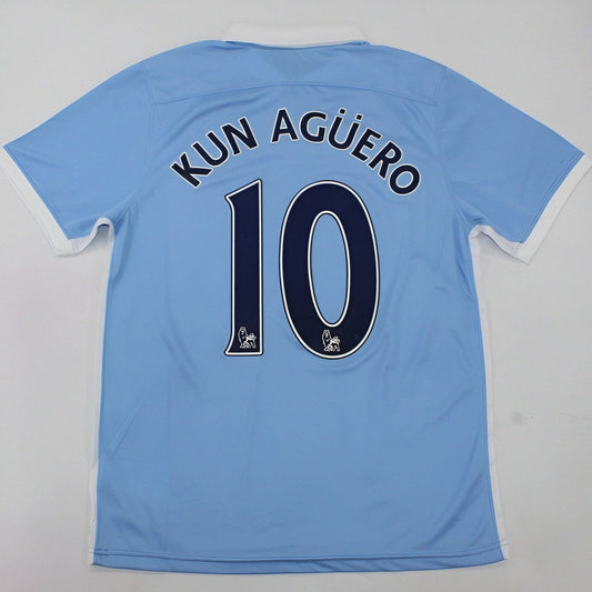 Sergio Kun Agüero 10 Manchester City 2015/16 Home Kit Blue Retro Jersey Trikot Jersey Maillot