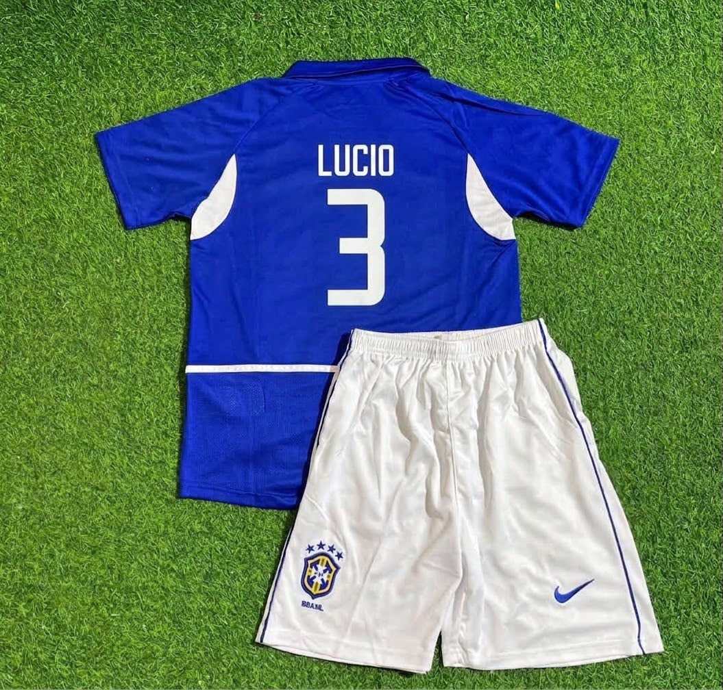 Brazil 2002 Lucio Away Kids Football Jersey