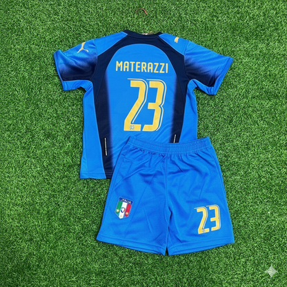 Italy World Cup 2006 Marco Materazzi 23- Final Retro Kids Football Jersey Kinder