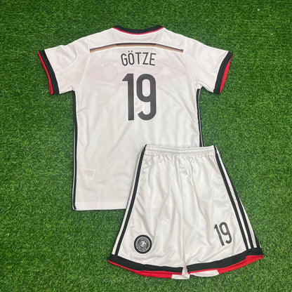 Germany World Cup 2014 Mario Gotze - Deutschland White Retro Kids Football Jersey Kit