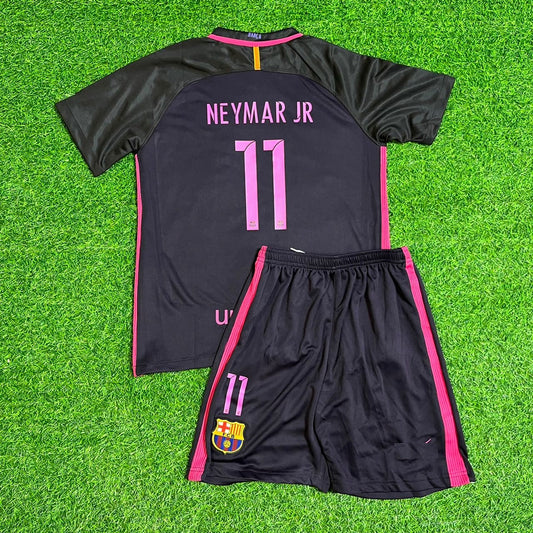 Barcelona Neymar Jr 2014/15 Retro Black Pink Kids Jersey Soccer Maillot KinderTrikot Maglia Soccer Kit