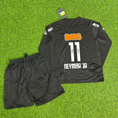 Santos Neymar Jr Kids Black Long Sleeve Retro Football Jersey Kit