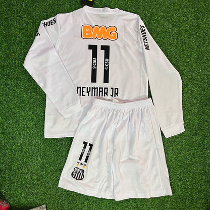 Santos FC Neymar Jr 2013 White Long Sleeve Kids Retro Football Jersey Set Soccer Shirt